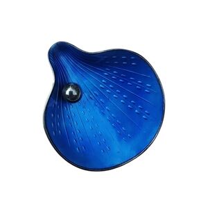 Finn Jensen Norway Silver Blue Enamel Guilloche Shell Brooch with Sterling Pearl